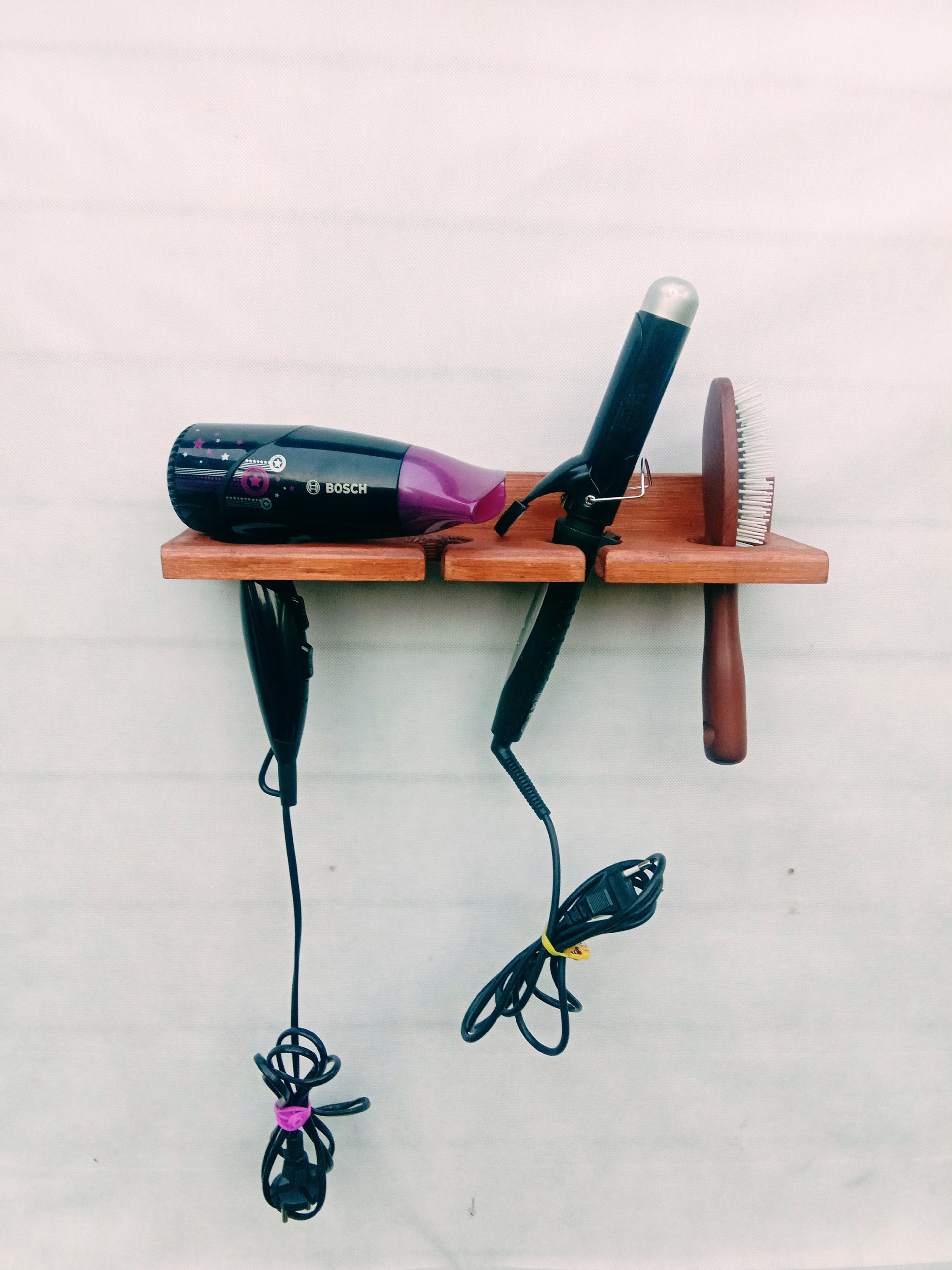 Wooden hair dryer holder Curling iron holder Brush holder Etsy