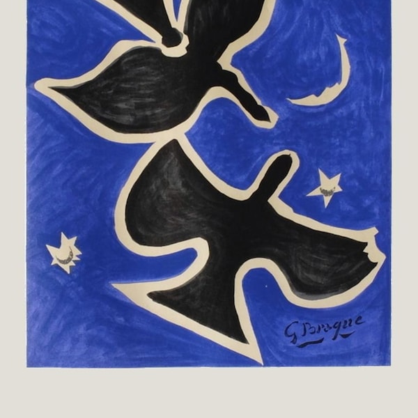 Georges BRAQUE - Les Oiseaux - Affiche Mourlot 1961 MUSÉE GALLIÉRA (avant la lettre)