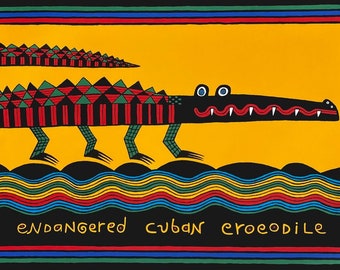 Judy Kensley Mckie ENDANGERED CUBAN CROCODILE 1990 screenprint
