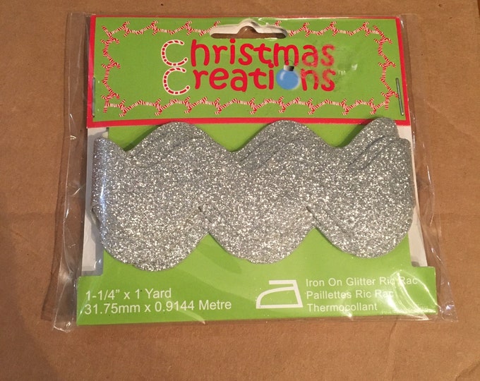 Christmas Creations Glitter Ric Rac - Silver - Iron on 1 1/4' X 1 Yard ...