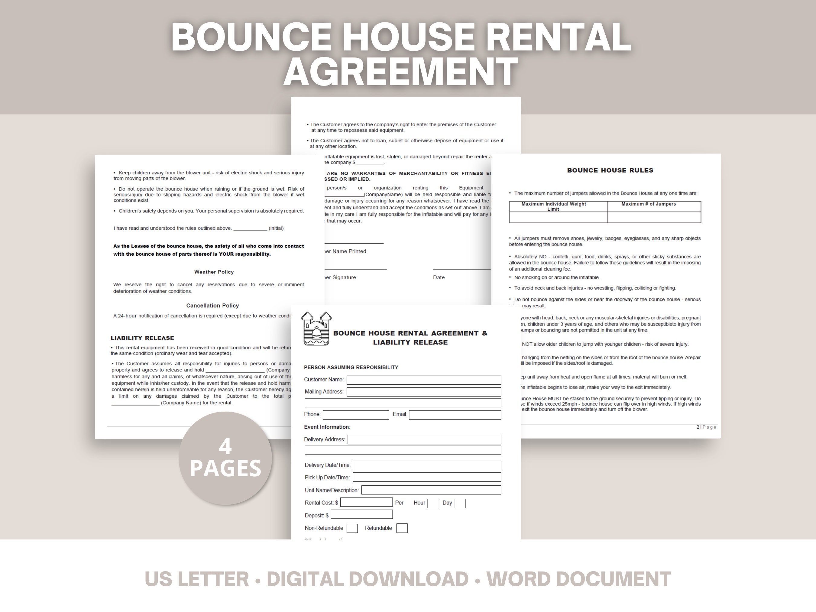 Jumping Castle Hire Agreement Template 84 - 1x41pa8