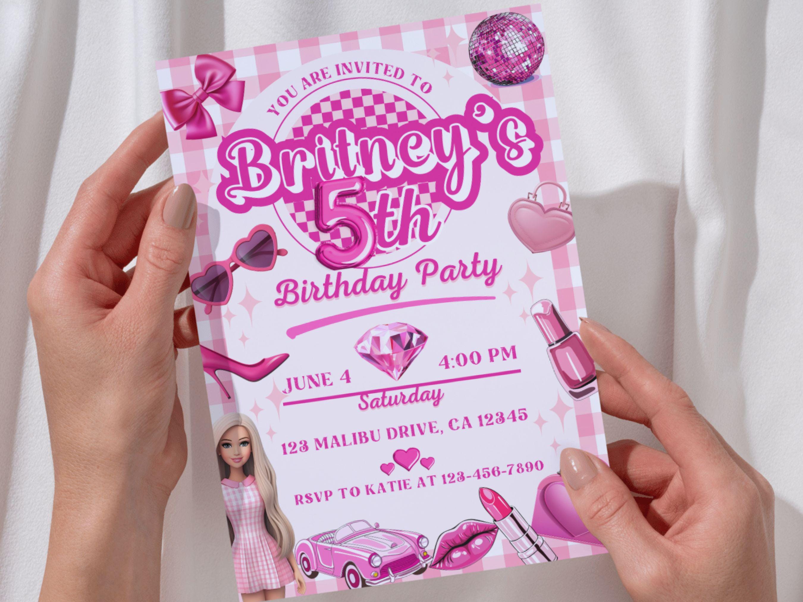 Doll Birthday Party Invitation,Fashion Doll Party Invitation,Hot Pink Girl Birthday Invite,Let's Go Party Evite,Doll Theme Birthday Invite