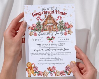 Editable Gingerbread House Decorating Party Invitation,Realtor Christmas Party,Real Estate Invite,Client Appreciatio Party,Realtor Marketing