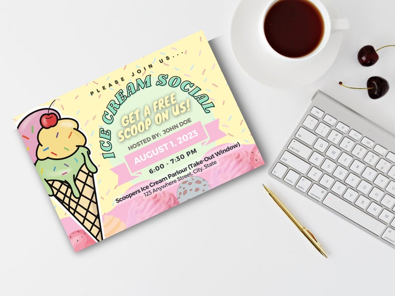 Editable Ice Cream Social Invitation Client Appreciation Event Real Estate Marketing Realtor