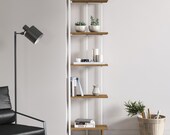 Alica Industrial Corner Bookcase - Rustic Etagere Bookshelf - Corner Shelf - White Oak Colour