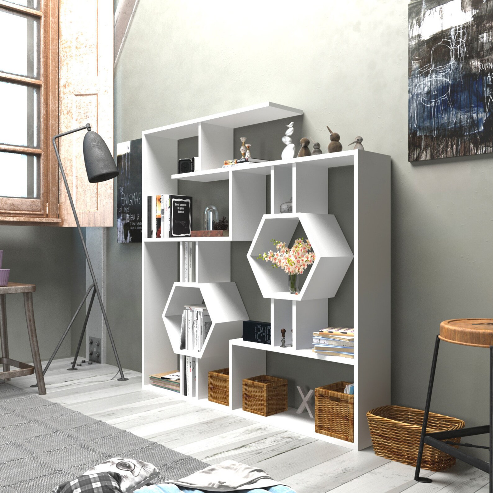 Hexagon 2 Modern Bookcase Bookshelf Shelving Unit White Etsy UK