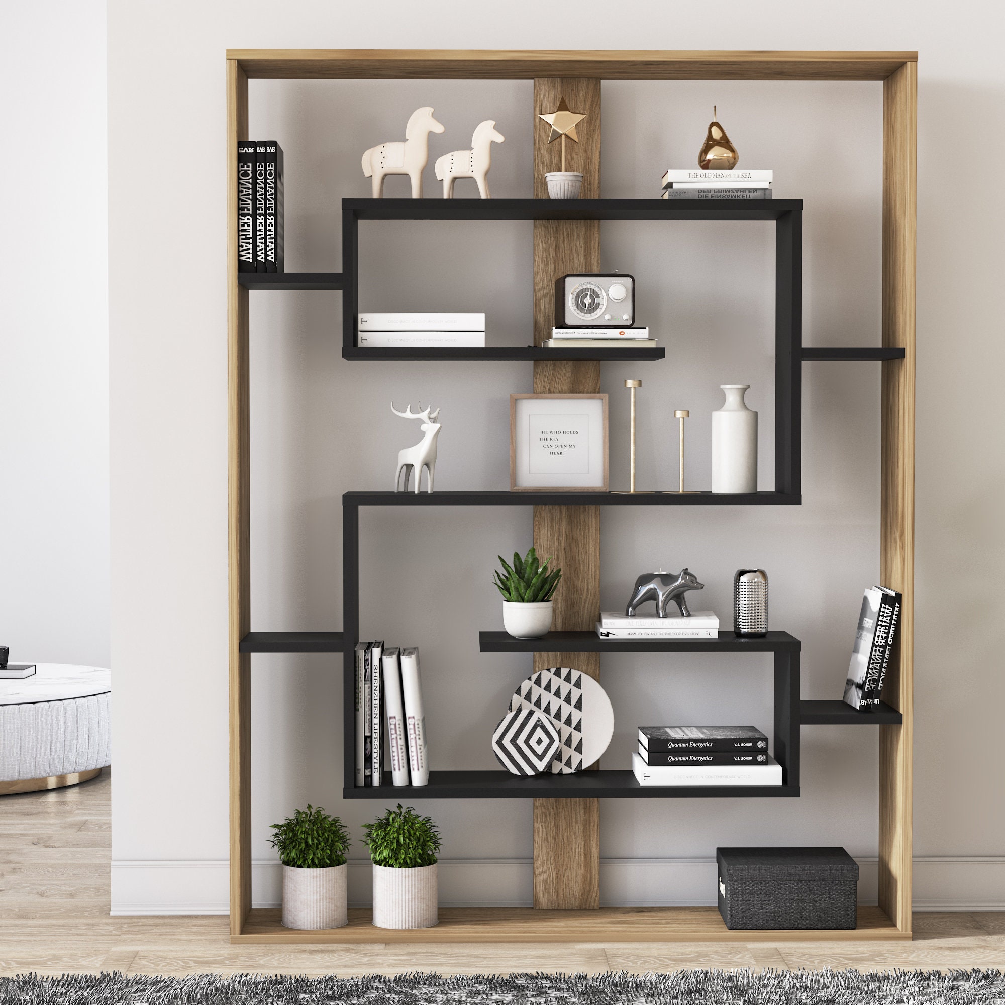 Este 5Shelf Modern Geometric Bookcase Bookshelf Shelving Unit Etsy