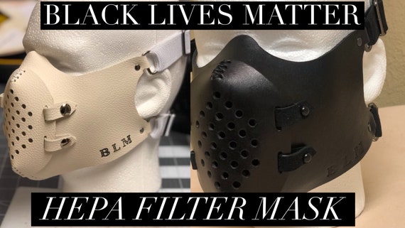 25% Donated-Black Lives Matter Edition/HEPA Filter Leather Face Mask Cover (can go over N95 mask)-Black & White Series
