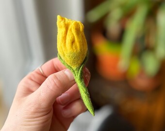 Yellow tulip brooch, felted tulip, yellow spring accessory, flower brooch