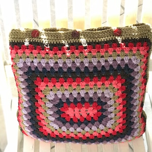 Crochet Pillow Covers, Granny Square Cushion Case, Boho Couch Cushion Cover, Handmade Outdoor Pillow Case / Olive Green