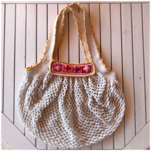 Big Size Net Tote Bag With Granny Squares, Pure Cotton Crochet Mesh Bag, French Market Bag For Grocery, Farmers Market, Shopping Or Beach