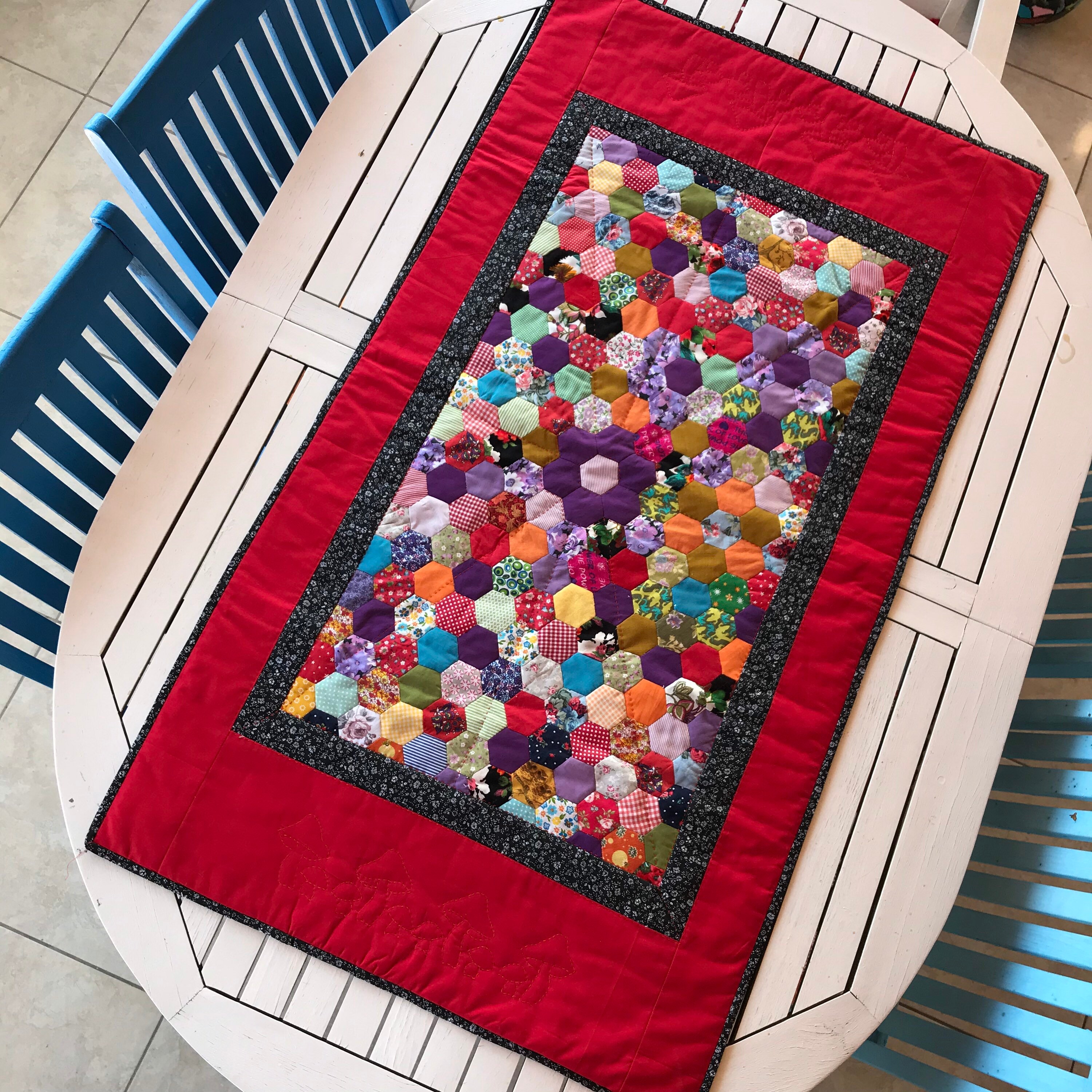 Red Patchwork Table Runner Big Size Patchwork Table Runner, Red Table Decor, Hand Quilted Table ...