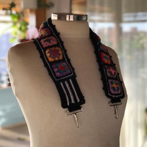 Handmade Camera Or Bag Strap, One Of A Kind, Hand Knit / Crochet With Granny Squares, Vintage Inspired