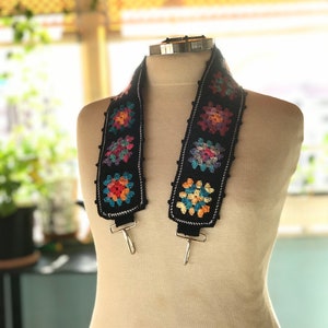 Handmade Camera Or Bag Strap, One Of A Kind, Hand Knit / Crochet With Granny Squares, Vintage Inspired