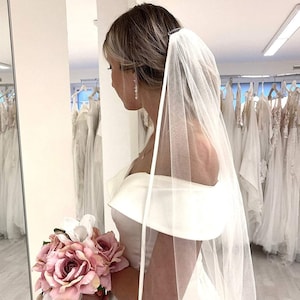 Satin Ribbon Bridal Veil, Wedding Veil, Satin Veil, White Ivory Veil, Cathedral Long Veil, Classic Elegant Veil