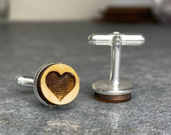 Heart Custom Cufflinks, Wedding Wooden Cufflinks with Hearts, Groom, Love Engraved, Gift for Groom 1