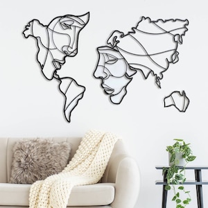 Décoration de grands visages en forme de carte du monde, Décoration murale de carte du monde en bois, Décoration de maison, Art mural, Décoration en bois, Décoration en bois, Visages en forme de carte du monde