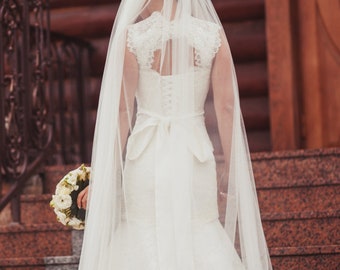 Wedding Veil, Tulle Bridal Veil Wedding Long Veil, Bride Wedding Veil, White, Ivory Cathedral Long Veil, Simple