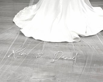 Personalized Bridal Veil: Embroidered Tulle, Custom Names & Initials