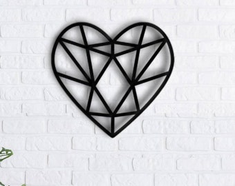 Decorazione murale a forma di cuore geometrico in compensato: decorazione d'arte moderna