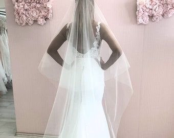 Wedding Veil with Blusher, Two Layers Tulle Bridal Veil Wedding Long Veil, Bride Wedding Veil, White, Ivory Cathedral Long Veil, Simple