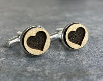 Wooden Hearts Cufflinks, Wedding Cufflinks with Heart, Love, Groom, Engraved, Gift for Groom 22