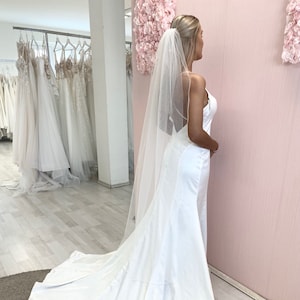 Pencil Edge Bridal Veil, Waltz Lenght One Tier Wedding Veil with Corded Edge VP2