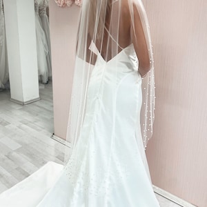 Faded Pearl Wedding Veil, Tulle Bridal Veil with Fading Pearls, Wedding Veil, Bridal Veil, White Ivory Cathedral Long Veil Simple Pearl