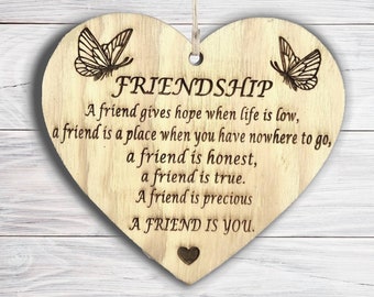 Friendship - Best Friends Plaque, Wooden Hanging Heart Plaque, Sign, Gift for Your Best Friend, Friendship Quote