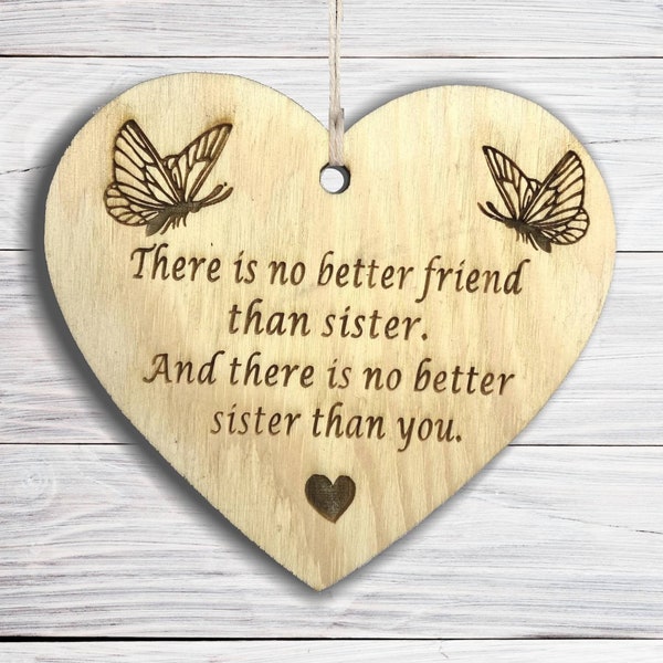 Handmade Sister Gift: Wooden Heart Plaque with Friendship Quote