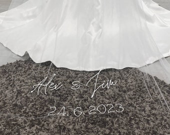 Personalised Veil with Embroidery, Custom veil with Phrases, Words, Letters, Names, Initials, Cathedral bridal veil, Bridal Tulle Veil