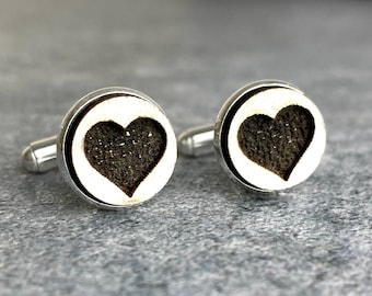 Wooden Heart Cufflinks, Wedding Love Cufflinks, Gift for Men, Groom, Engraved, Gift for Groom 11