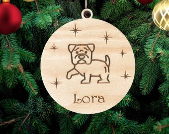 Bulldog Personalized Christmas Wooden Decoration, Dog Tree Decoration Hanging Wooden Christmas Decoration Custom Name Dog