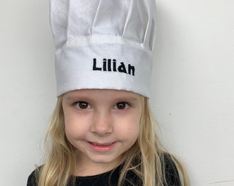 Custom Chef's Hat in White Color for Kids and Name, Chef Hat, Cook Hat, 100% Cotton, Custom Name on Hat