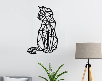 Cat Wall Decoration, Large Wooden Cat up to 90 cm, Geometric Cat, Home Decoration, Wall Art, Gift for Cat Lover, Home Decor, Wooden Animal