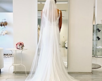 Cathedral Length Tulle Wedding Veil: Soft Bridal Veil (White/Ivory)