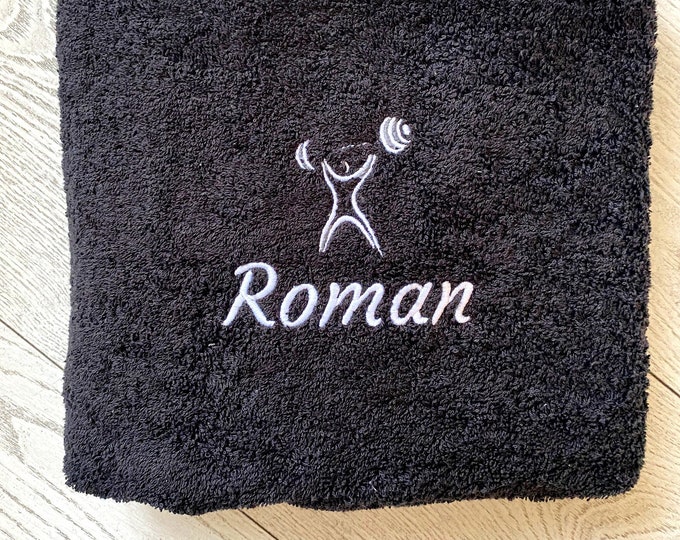 Personalised Gym Towel, Embroidered Towels with Name and Dumbbells, Workout Custom Towels, Gift for Him, Towel Christmas Gift for Sport