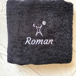 Personalised Gym Towel, Embroidered Towels with Name and Dumbbells, Workout Custom Towels, Gift for Him, Towel Christmas Gift for Sport