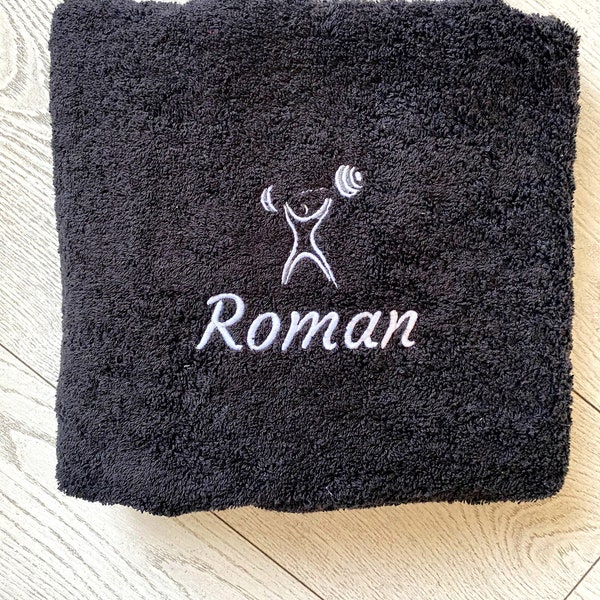 Personalised Gym Towel, Embroidered Towels with Name and Dumbbells, Workout Custom Towels, Gift for Him, Towel Christmas Gift for Sport