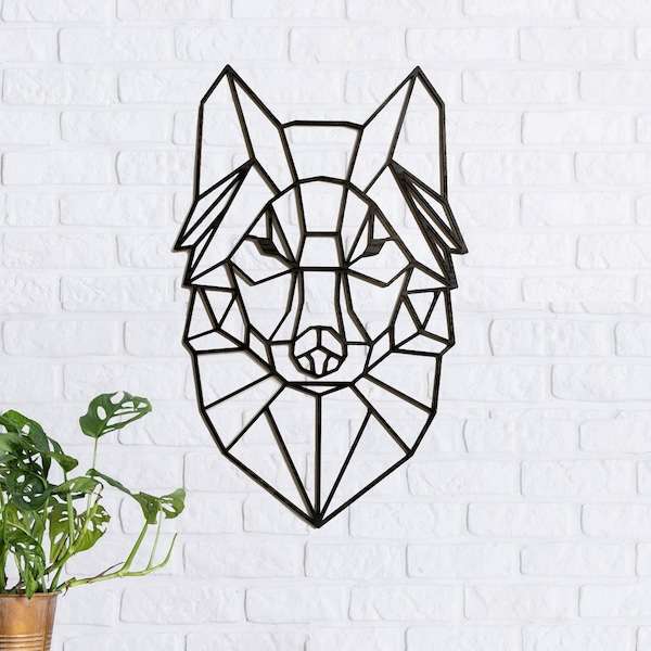 Geometric Wooden Wolf Decoration, Wall Decoration, Wood, Modern Geometric Animal Decoration, Wolf Decoration, Wall Art, Wall Decor, Wolf