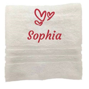 Personalised Towel, Embroidered Towels with Name and Hearts motive, Custom Towels, Embroidered Towel, Towel Christmas Gift for Luck