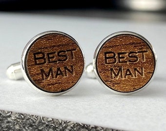 Best Man Cufflinks Wedding Gift Cufflinks Gift for Best Man Wooden Cufflinks Groom, Natural Cufflinks Engraved, Groomsman Wedding Party Boho
