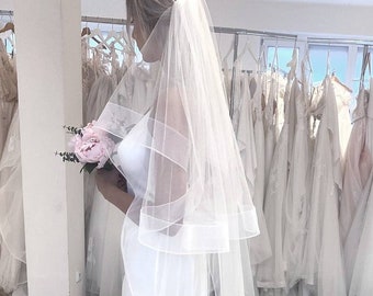 Cathedral Wedding Veil: Horsehair Edge, Elegant Tulle, White Ivory