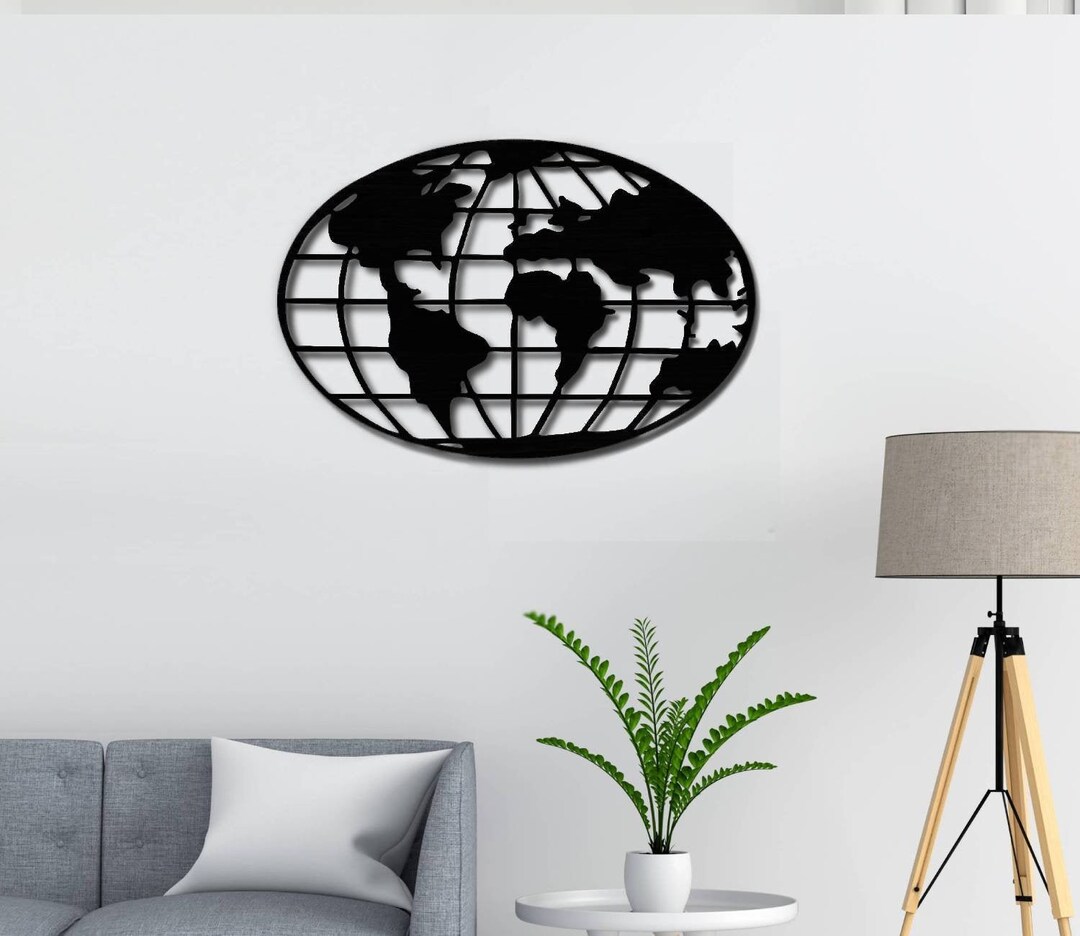 World Globe Wall Decoration, Wooden World Map Decoration, Home
