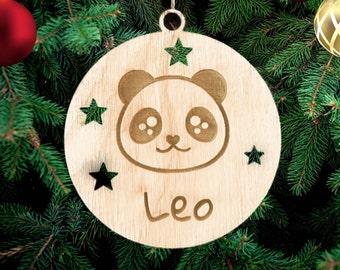 Panda décoration en bois de Noël personnalisée, décoration d'arbre de panda suspendu décoration de Noël en bois nom personnalisé panda