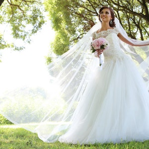 Wedding Veil, Tulle Bridal Veil Wedding Long Veil, Bride Wedding Veil, White, Ivory Cathedral Long Veil, Simple image 5
