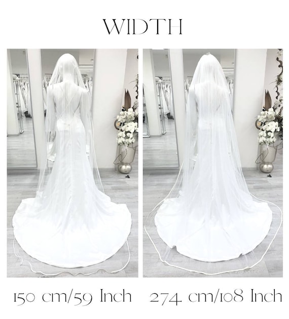 Vintage-Inspired Short Wedding Veil with 1/4 Satin Edge, Off-White / 22 Inches / 108 Inches