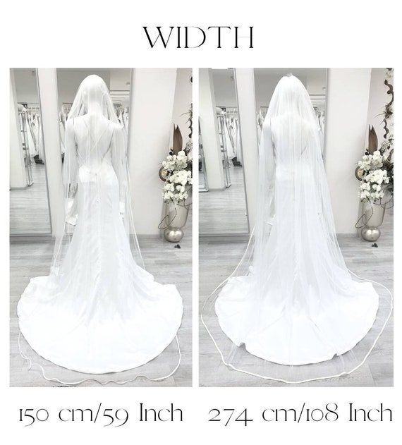 Vintage-Inspired Short Wedding Veil with 1/4 Satin Edge, Off-White / 22 Inches / 108 Inches