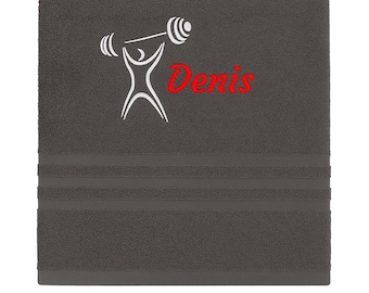 Personalised Gym Towel, Embroidere Towels with Name and Dumbbells, Workout Custom Towels