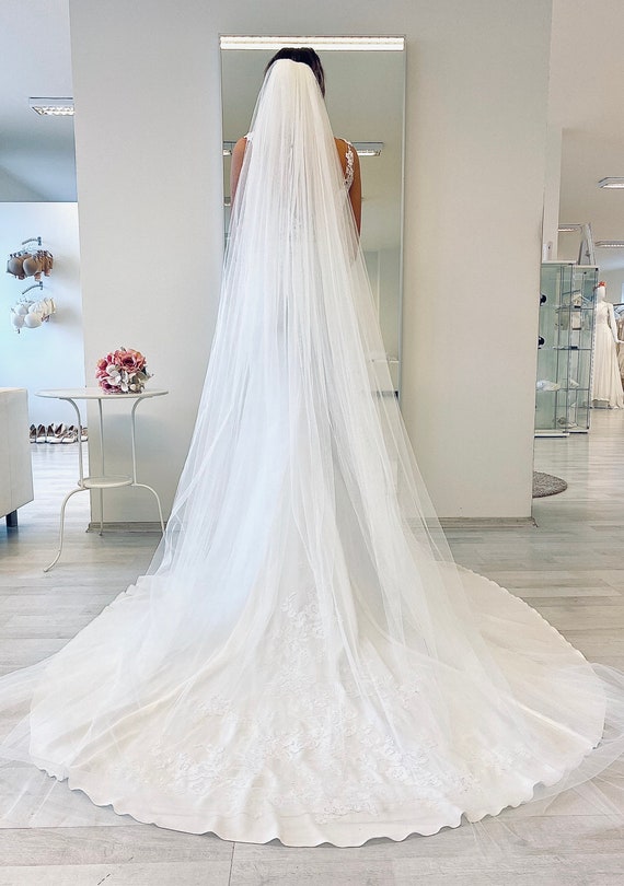 Voile De Mariée Cathédrale 300 Cm - Tulle Doux 1 Couche - Blanc, Ivoire Ou Champagne - Style Bohème Élégant